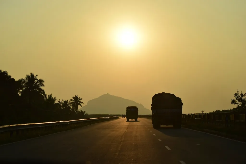 Truck on a direct run travelling on an open country road
